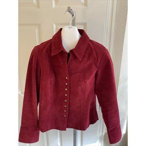Coldwater Creek Burgundy Red Suede Leather Jacket Blazer Womens Sz L Snap Front